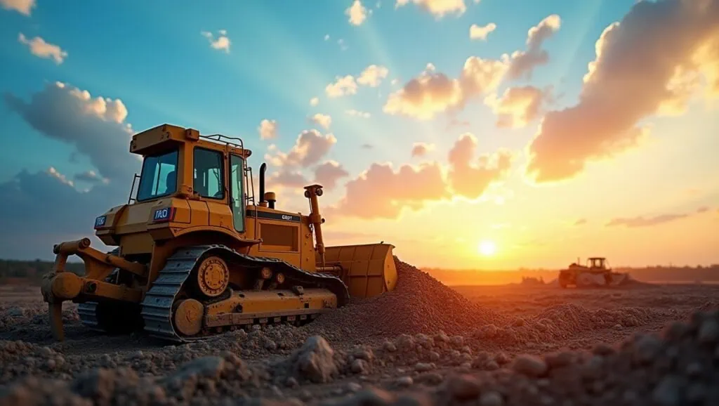 A construction scene featuring a detailed bulldoze 1736412297345