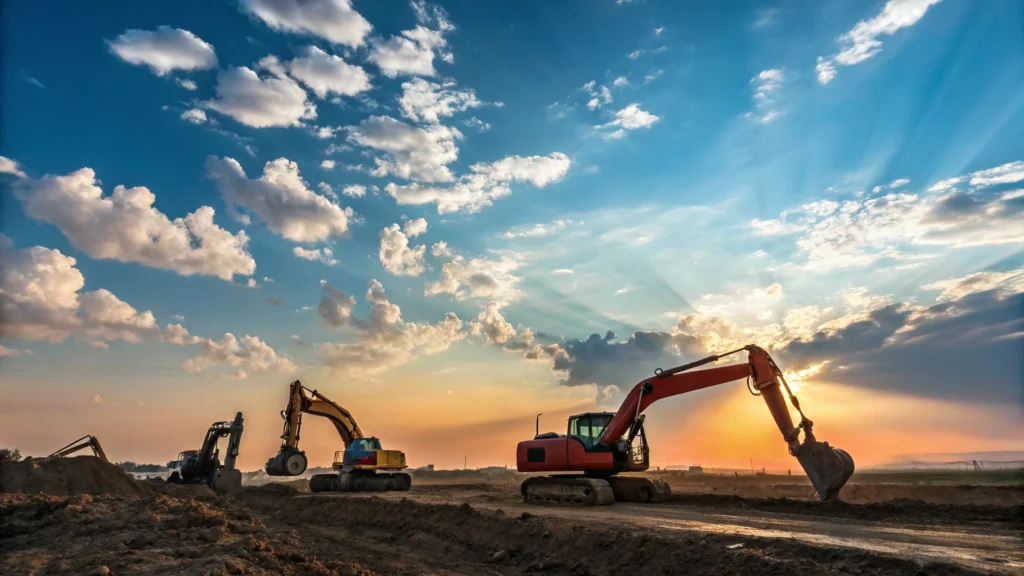 A construction site under a blue sky with white cl 1736737231677