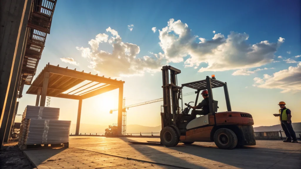 A construction site with a forklift in action set 1736412438847