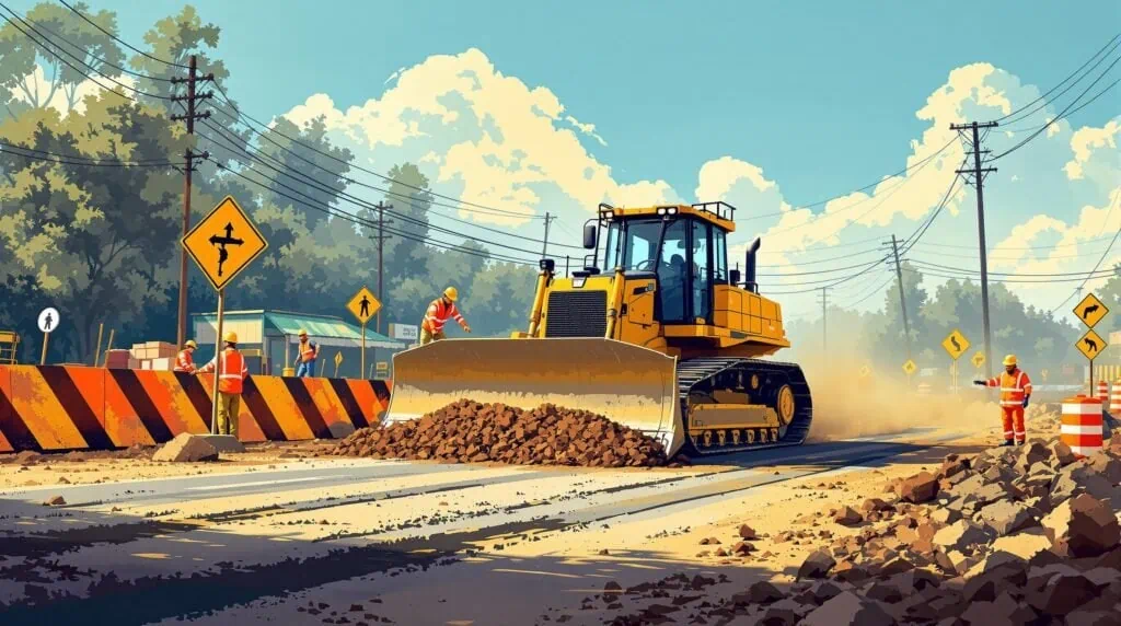 A dynamic and vibrant scene of a bulldozer activel 1736838317795