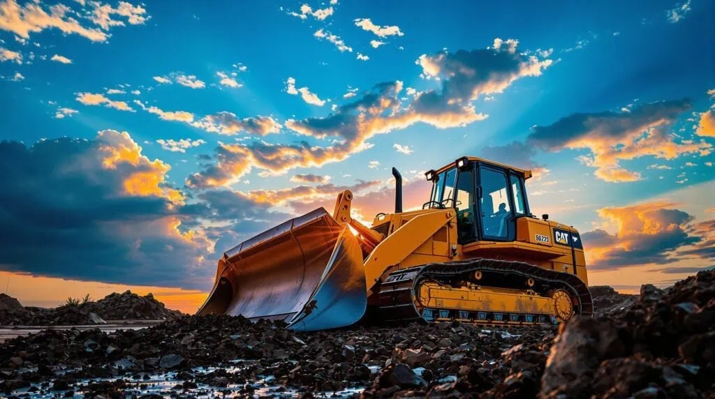 A dynamic scene of a bulldozer at a construction s 1736412302554