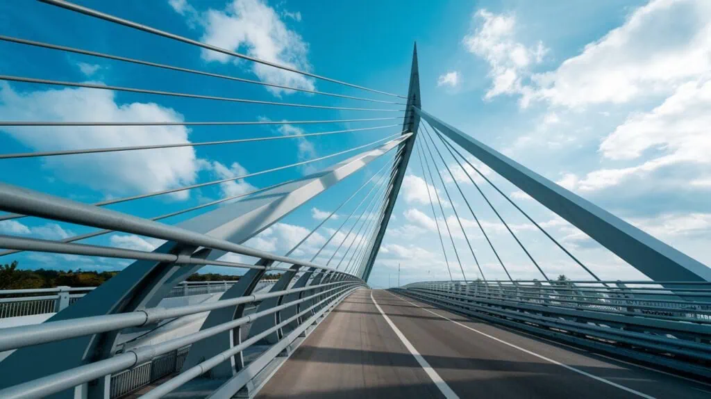 A modern cable stayed bridge with a sleek steel st 1737169935042