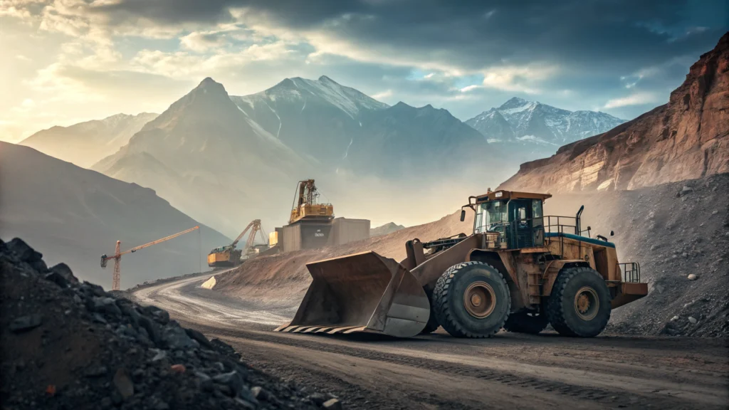 A powerful bulldozer in a mining site transportin 1736838324966