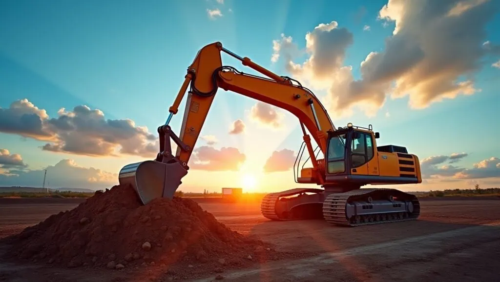 A powerful excavator digging soil on a constructio 1736494113029