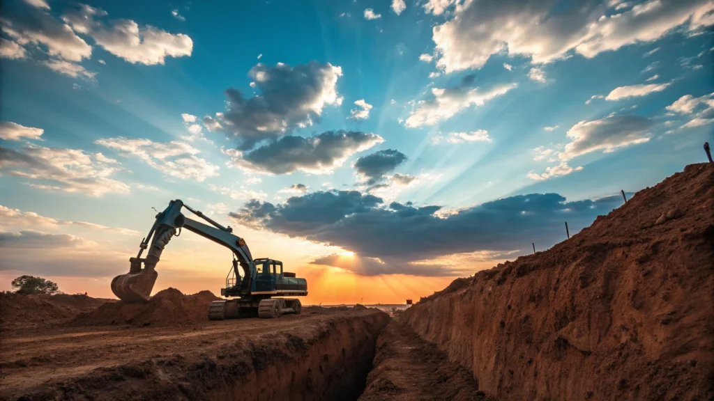 A serene and majestic scene of an excavator diggin 1736401324531