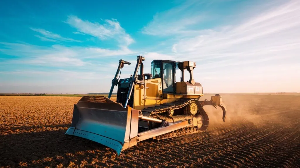 A serene and vibrant scene of a bulldozer working 1736838321624